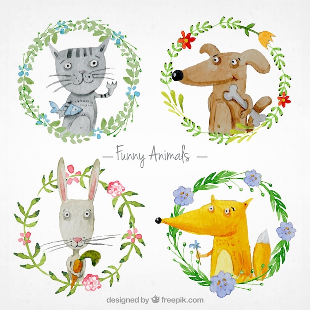 Watercolor funny animals Vector | Free Download