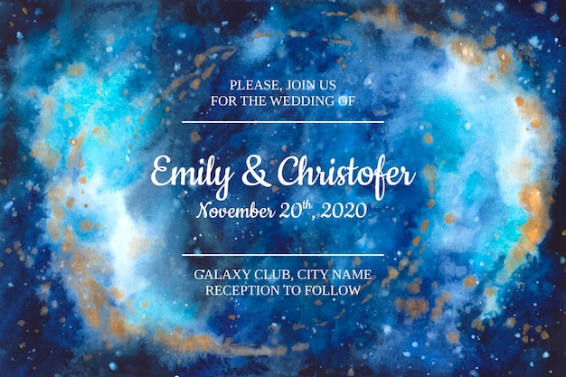 Watercolor Galaxy Wedding Invitation Free Vector