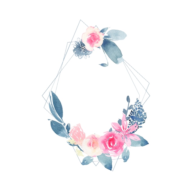 Download Free Vector | Watercolor geometric wreath with flower pink ...