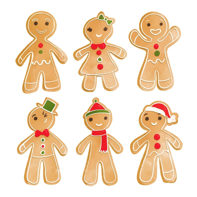 Free Vector | Watercolor gingerbread man cookie collection