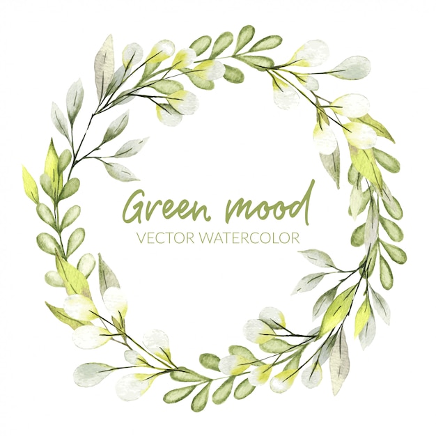 Download Watercolor greenery leaf frame, floral wreath | Premium Vector