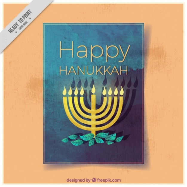 Watercolor greeting card with candelabra for\
hanukkah