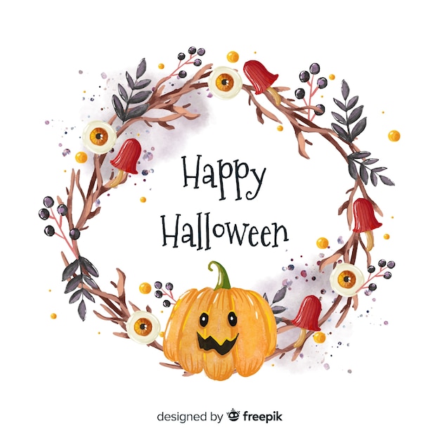 Download Watercolor halloween background with pumpkin Vector | Free ...