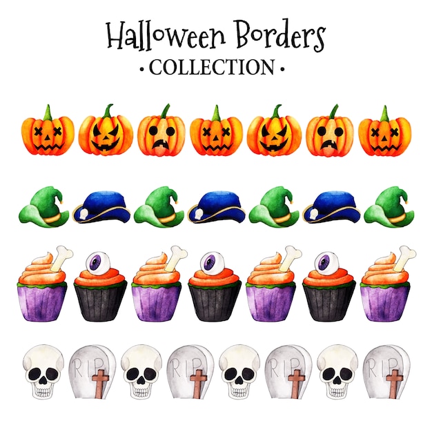 Premium Vector | Watercolor halloween borders collection