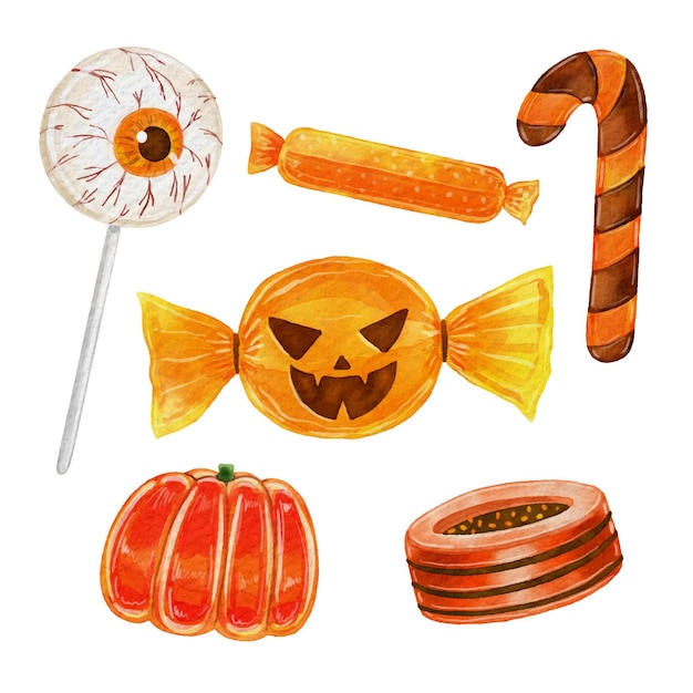 Free Vector | Watercolor halloween candy set