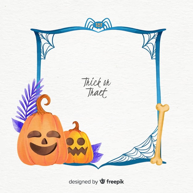 Download Watercolor halloween frame with pumpkin Vector | Free Download