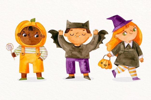 Download Free Vector Watercolor Halloween Kid Collection