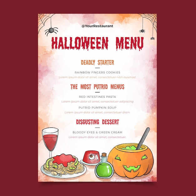 Free Vector Watercolor halloween menu template