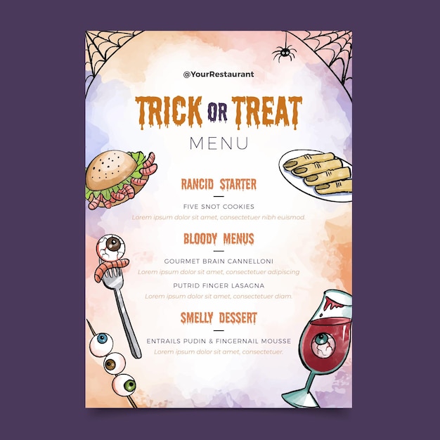 Free Vector Watercolor halloween menu template