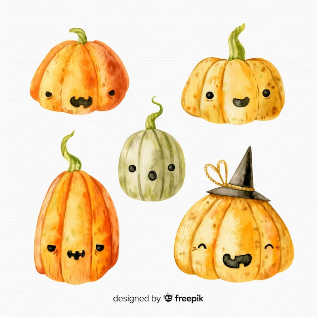 Download Watercolor halloween pumpkin collection Vector | Free Download