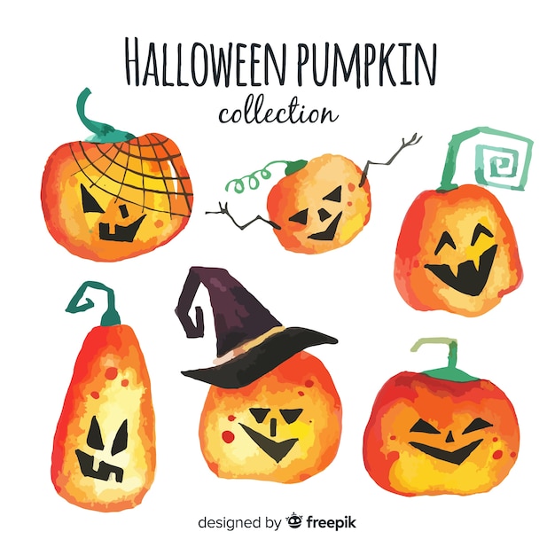 Download Watercolor halloween pumpkin collection Vector | Free Download