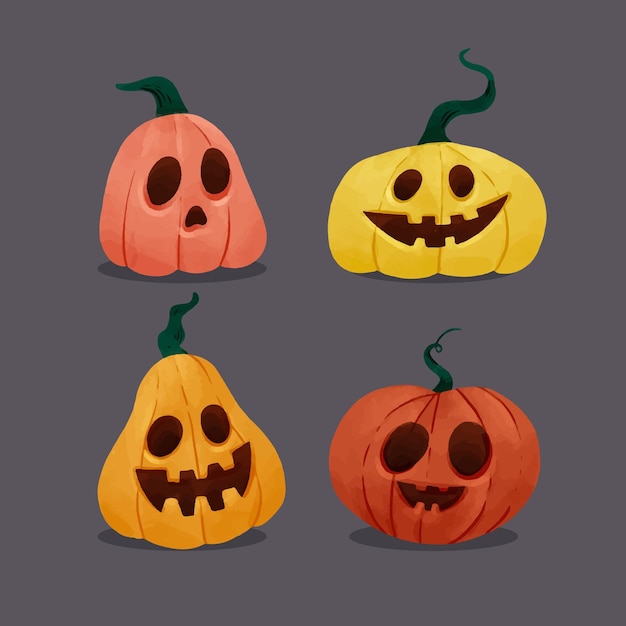 Download Free Vector | Watercolor halloween pumpkin collection