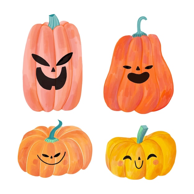 Download Free Vector | Watercolor halloween pumpkin collection