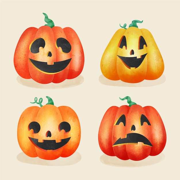 Download Free Vector | Watercolor halloween pumpkin collection