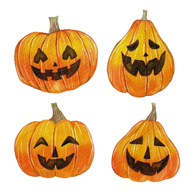 Download Free Vector | Watercolor halloween pumpkin pack