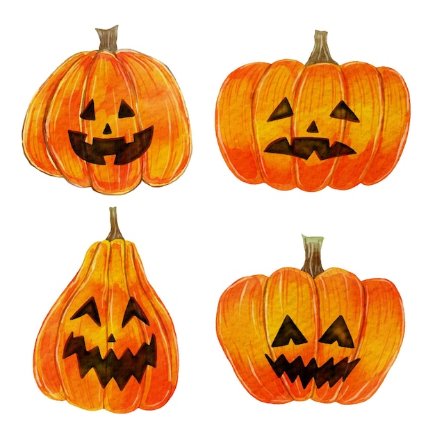 Download Free Vector | Watercolor halloween pumpkin set
