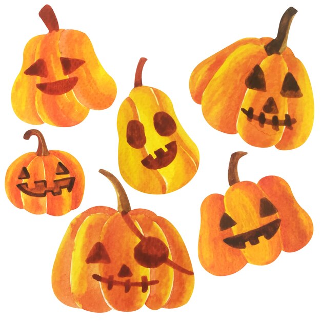 Download Watercolor halloween pumpkins vector. Vector | Premium Download