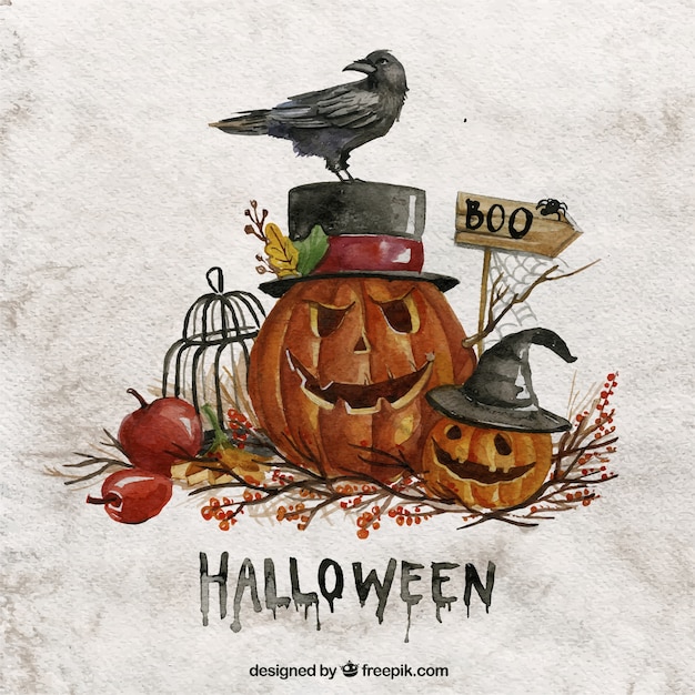 Watercolor halloween pumpkins | Free Vector