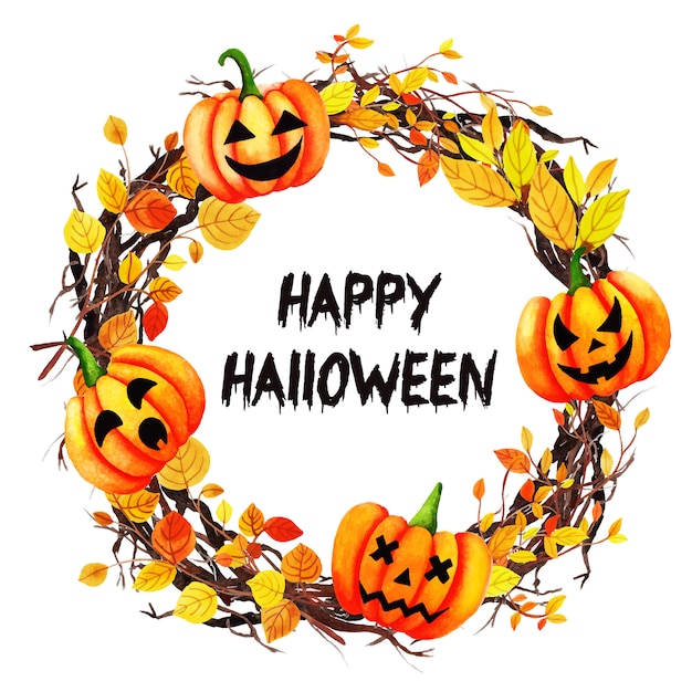 Download Watercolor halloween wreath background Vector | Premium ...