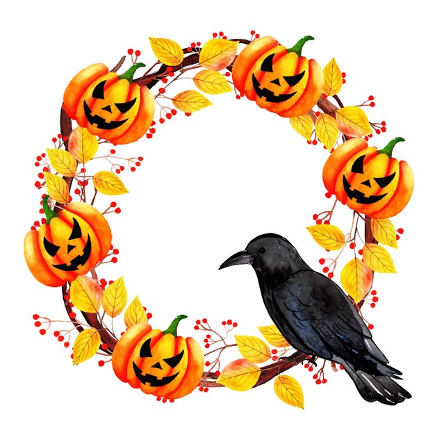 Download Watercolor halloween wreath background | Premium Vector
