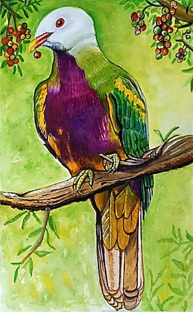 水彩手描き美しい鳥のイラスト プレミアムベクター