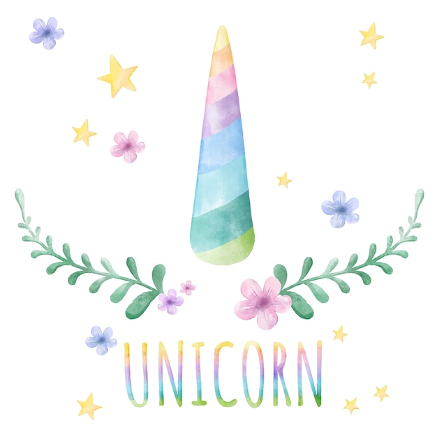 Download Watercolor hand drawn cute unicorn horn. | Premium Vector