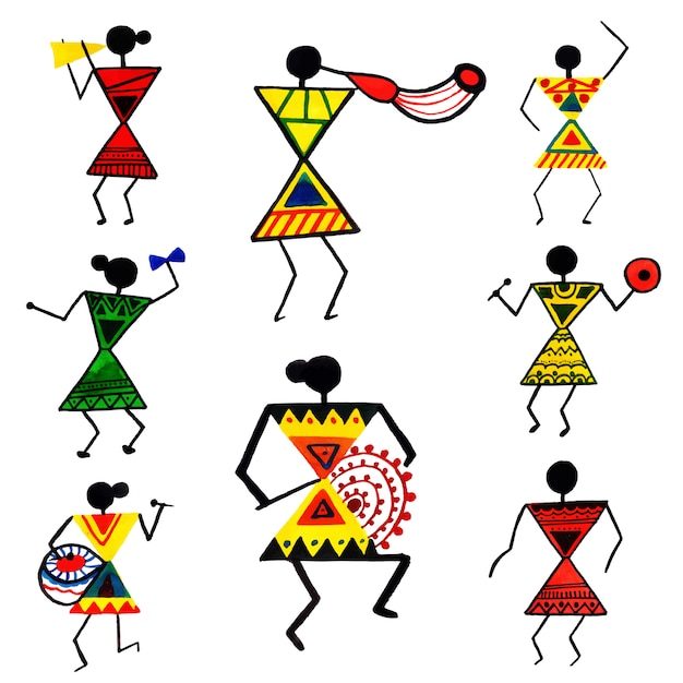 Watercolor hand drawn warli art collection | Premium Vector