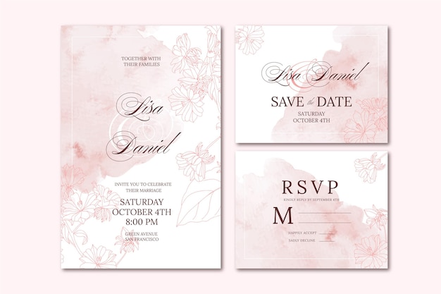 Free Vector | Watercolor hand drawn wedding stationery