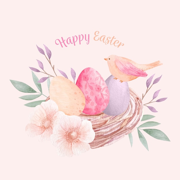 Watercolor happy easter illustration Free Vector