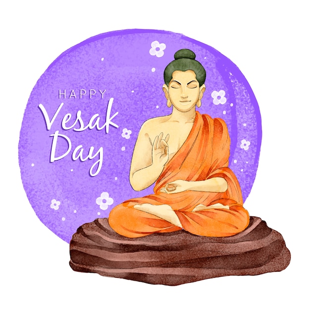 Watercolor happy vesak day celebration | Free Vector