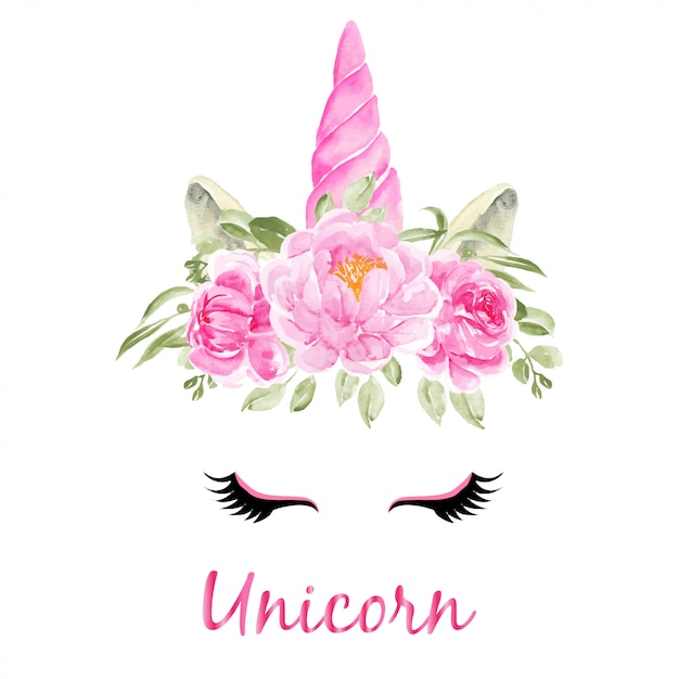 Download Premium Vector | Watercolor head of unicorn with floral wreath pink