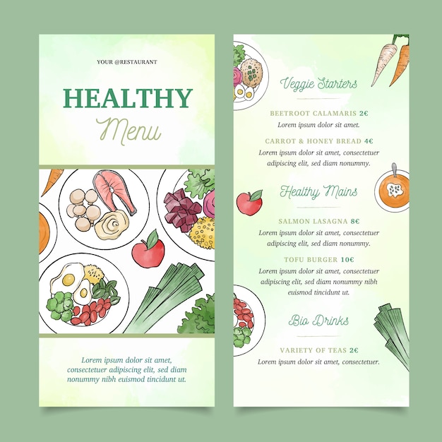 Free Vector | Watercolor healthy food menu template