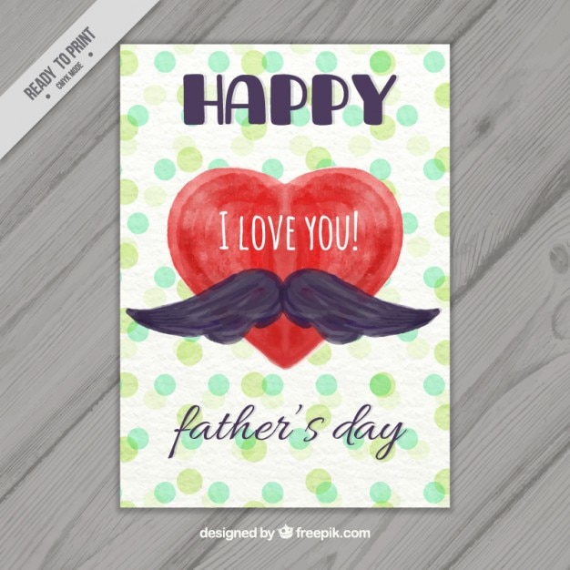 Watercolor heart with a moustache father's day
card