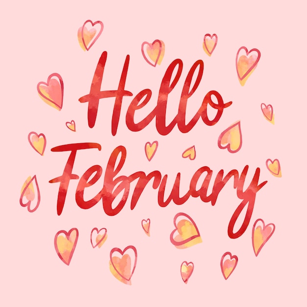 Premium Vector | Watercolor hello february lettering