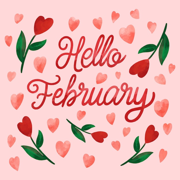 Free Vector | Watercolor hello february lettering