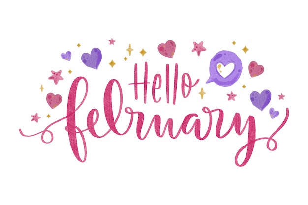 Premium Vector | Watercolor hello february lettering