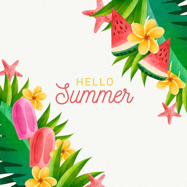 Watercolor Hello Summer Concept | Free Vector