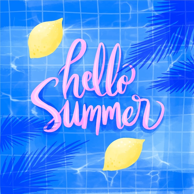 Watercolor hello summer with lemons | Free Vector