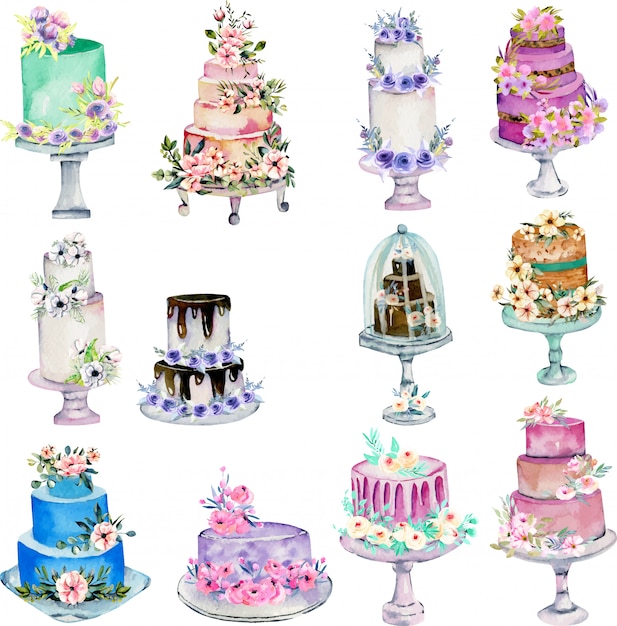 Download Watercolor holiday wedding cakes illustration | Premium Vector