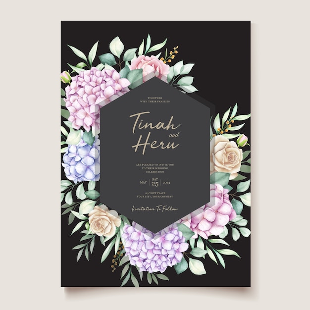 Free Vector Watercolor hydrangea wedding invitation card