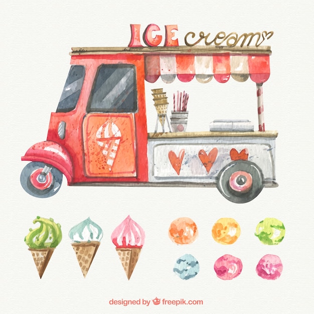 Watercolor ice-creams transport