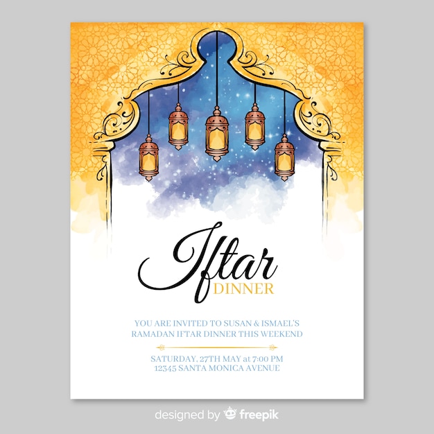 Free Vector Watercolor iftar invitation template