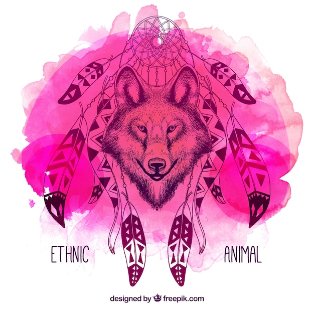 Download Watercolor illustration of wolf with dreamcatcher Vector ...