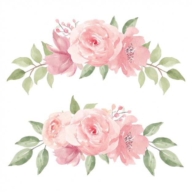 Premium Vector Watercolor Illustration Of Pink Rose Flower Arrangement Collection 5184