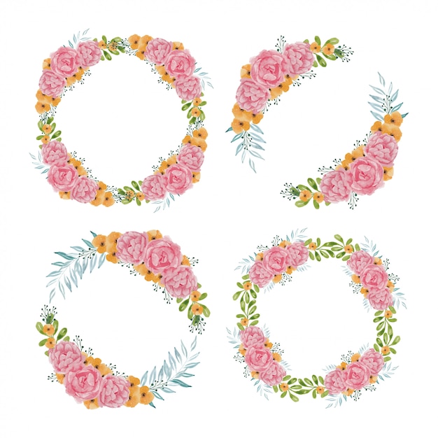 Download Premium Vector | Watercolor illustration of rose flower circle frame set