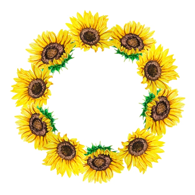 Download Watercolor illustration of sunflowers wreath. | Premium Vector