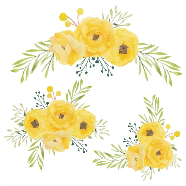 Download Watercolor illustration of yellow rose flower bouquet Vector | Premium Download