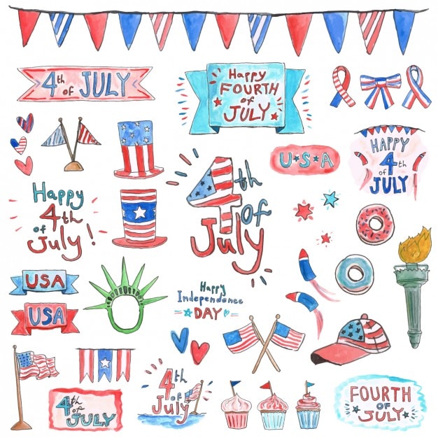 Free Vector | Watercolor independence day elements