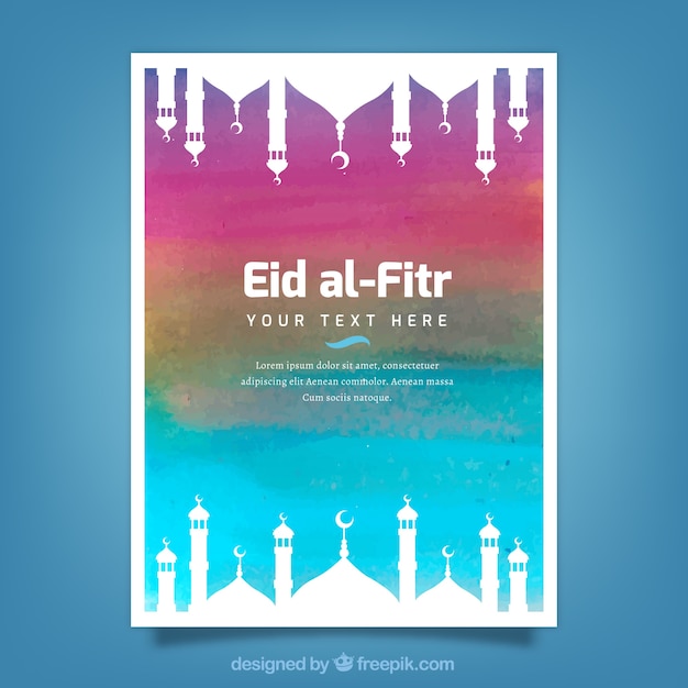 Watercolor Invitation Of Eid Al Fitr Vector Free Download