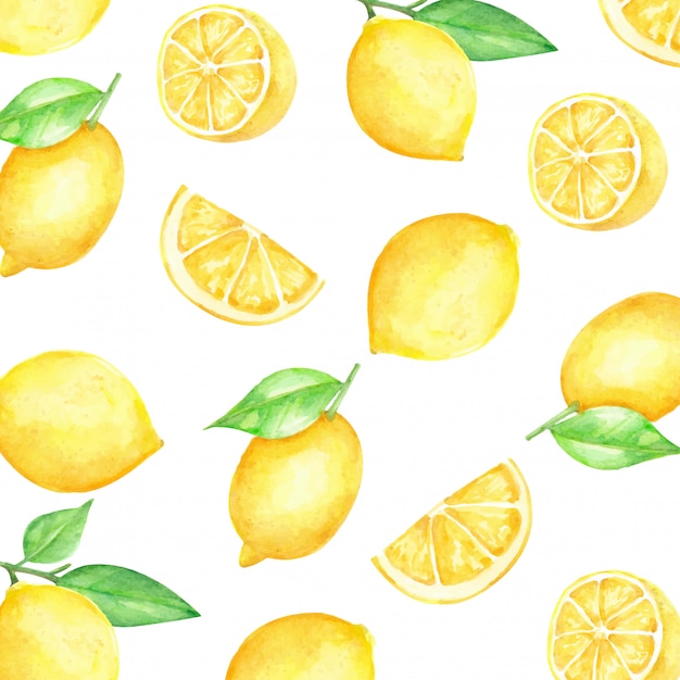 Download Premium Vector | Watercolor of lemon slices pattern citrus ...